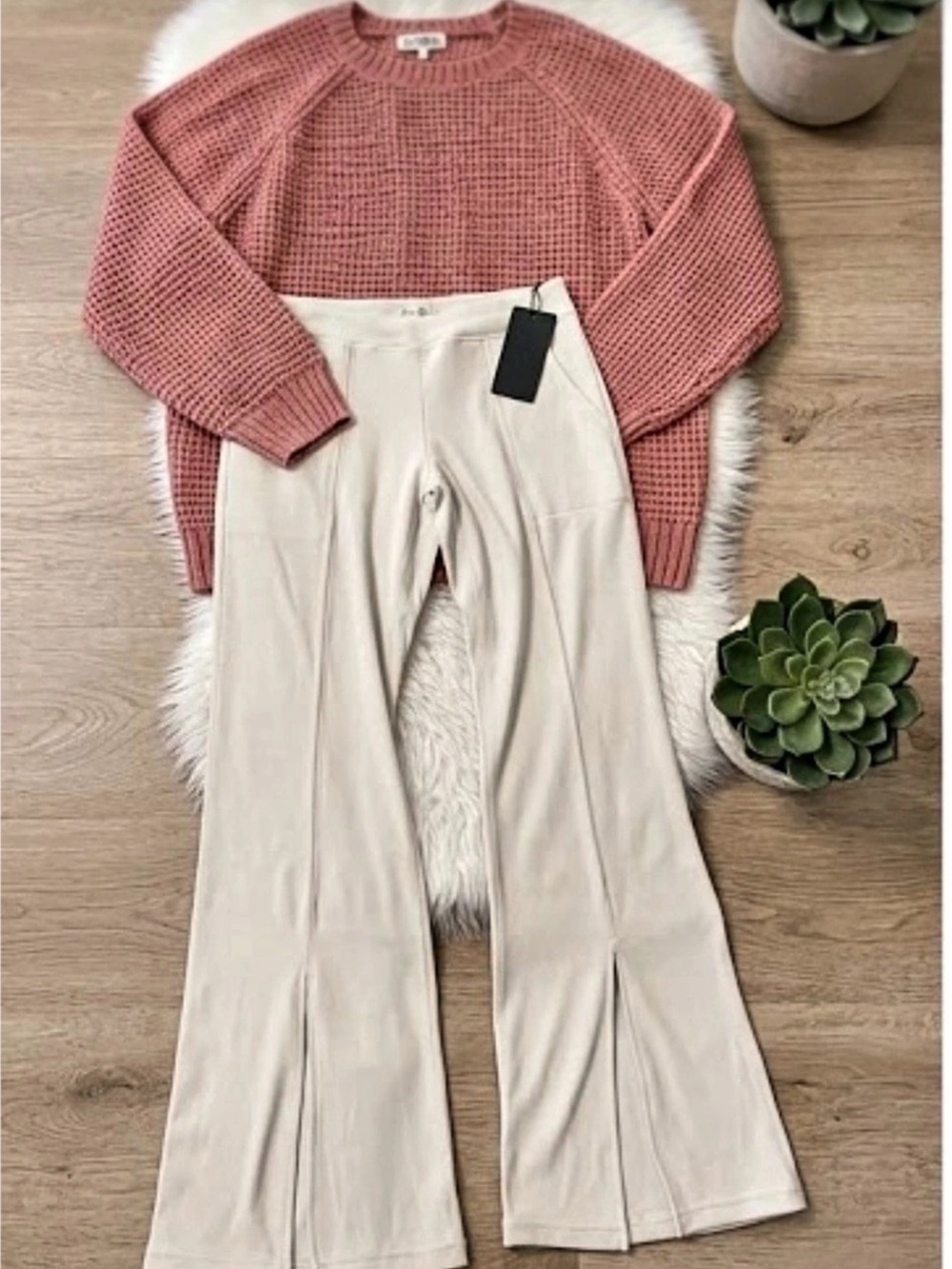 LINCPLUS Pink Knit Crew Neck Sweater